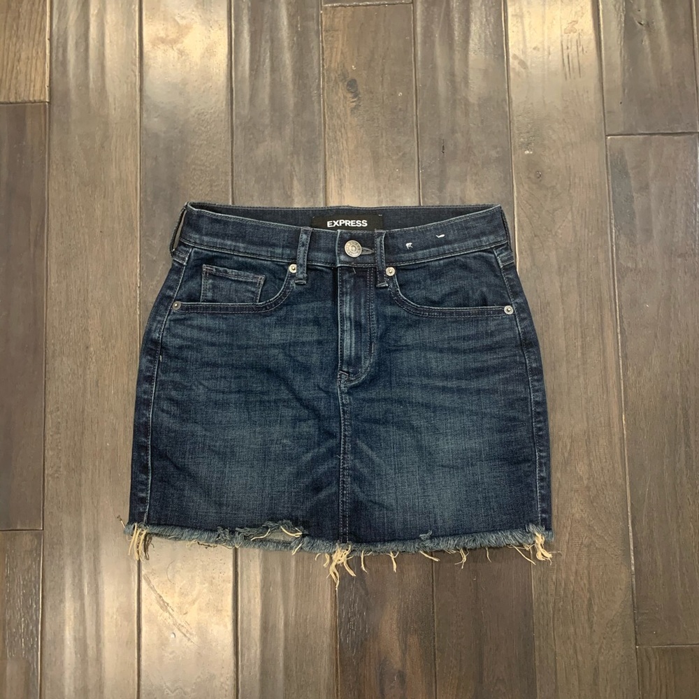 Express Mini Jean Skirt in a Dark Wash